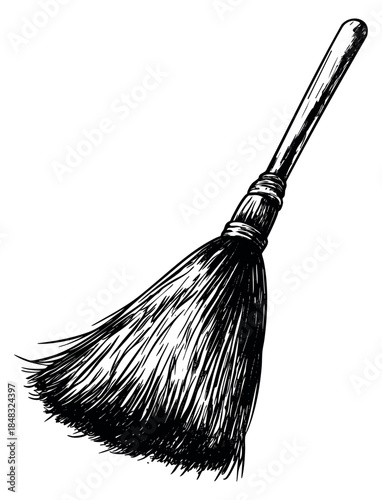 Vintage broom illustration hand drawn sketch vector illustration