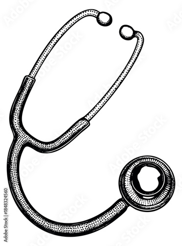 Vintage stethoscope illustration hand drawn outline illustration