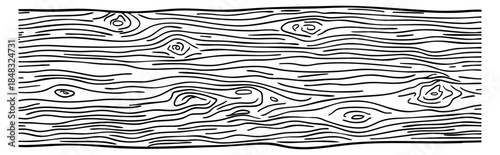 Wood texture pattern collection with knots and grain black and white line art