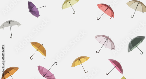Colorful Umbrellas Pattern Isolated Minimalist Illustration On White Background