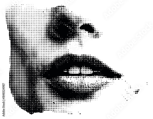Halftone lips icon set with nose black and white vector