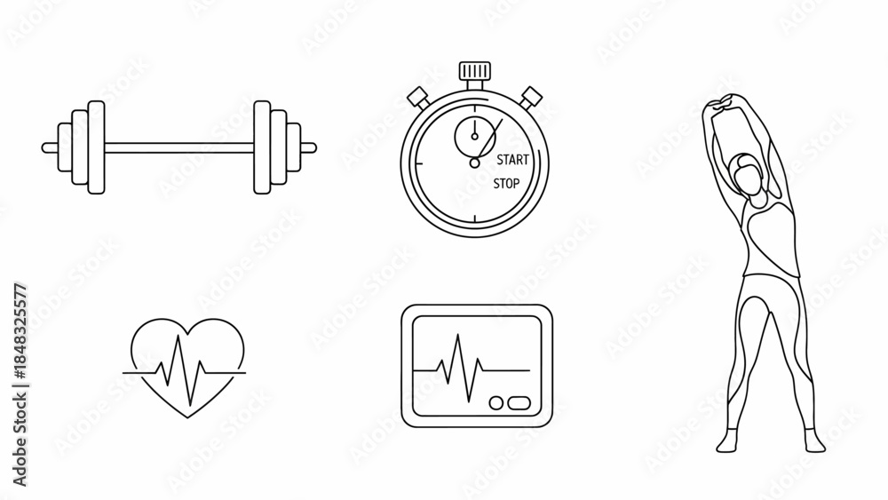 Fototapeta premium Elegant Fitness Gym Line Art Icon Set