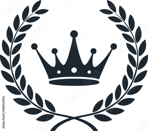 Dark Crown With Laurel Wreath Isolated Object Minimalist Vector Art