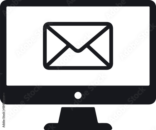 Desktop Computer Screen Displaying Envelope Icon Minimalist Flat Design