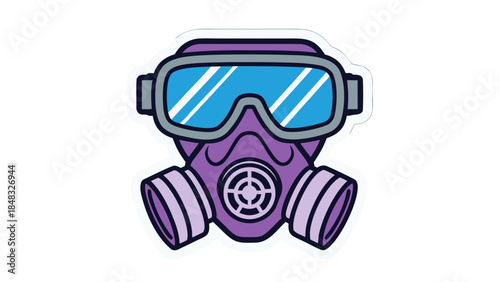 Stylized Purple Gas Mask with Blue Goggles - Vector Icon
