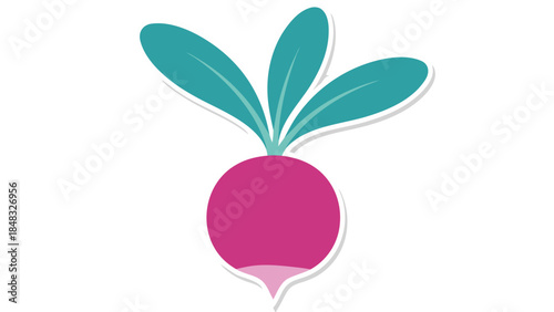 Stylized Radish Icon: Pink Root Vegetable with Green Leaves