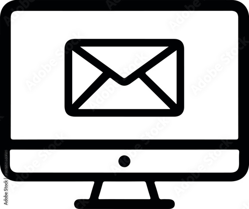 Email Icon on Computer Screen Minimalist Vector Flat Design Illustration