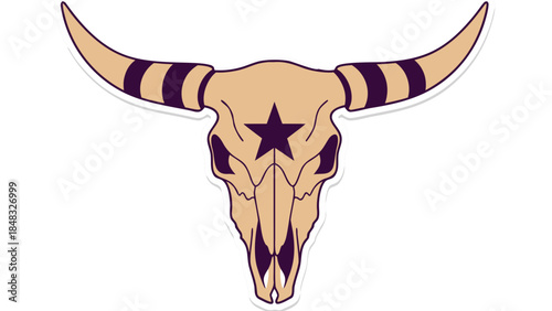 Stylized Bull Skull with Star and Striped Horns