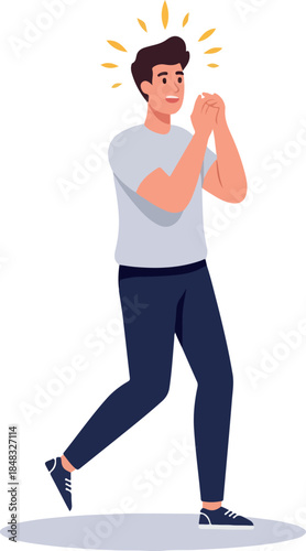 Excited Man With Clasped Hands Illuminated With Bright Light
