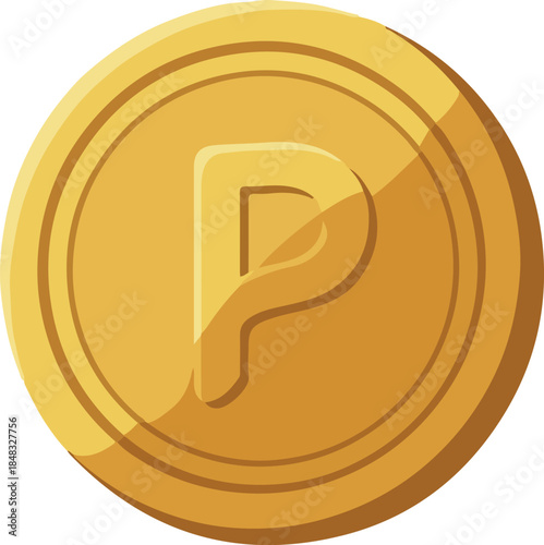 Golden Point Coin Isolated Object Vector Graphic With P Letter
