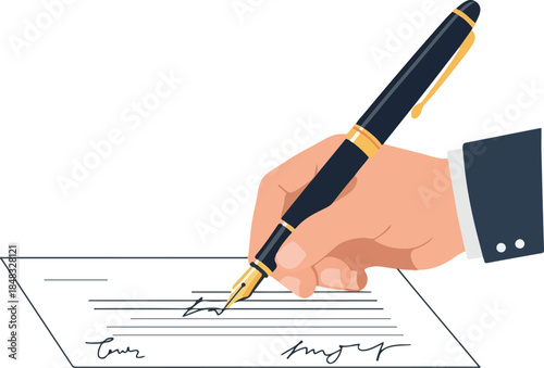 Hand Signing Document With Fountain Pen