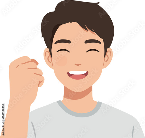 Happy Man Celebrating Victory With Fist Pump White T Shirt