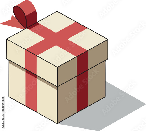 Isometric Gift Box With Red Ribbon Simple Illustration