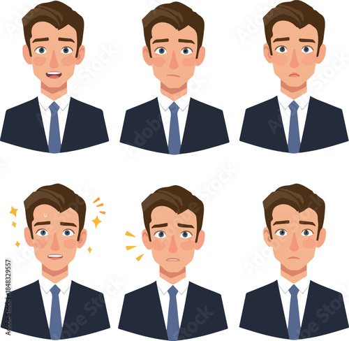Man Expressions Flat Design Icons Business Suit Blue Tie