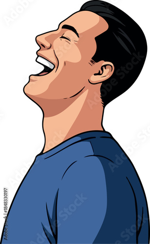Man Laughing Joyfully Blue T-shirt Isolated White Background