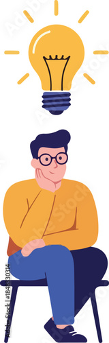 Man Sitting Thinking Yellow Light Bulb Idea Brainstorming Innovation Concept