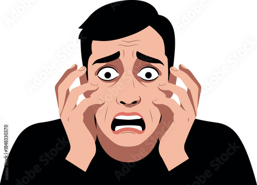 Man Terrified Face Horror Scream Expression Vector Art