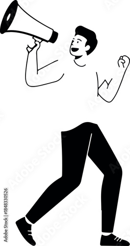 Man With Megaphone Announcing News Flat Design Minimal Illustration