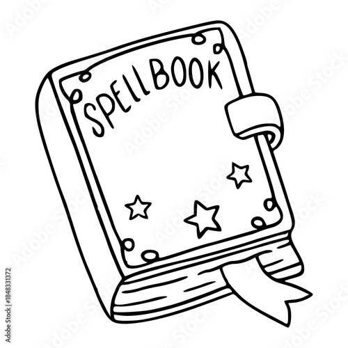 cute magic spell book vector illustration with stars and decorative cover