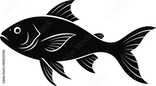 Black fish silhouette illustration on white background