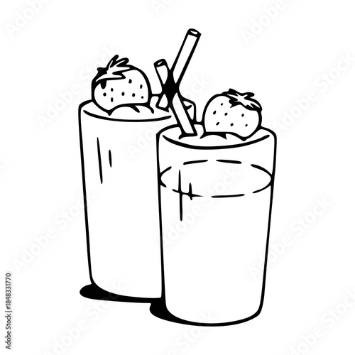 minimalist line art of refreshing fruit smoothies in glasses with berries