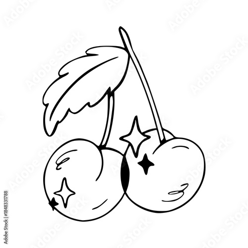 retro cherry fruit sparkles vector illustration