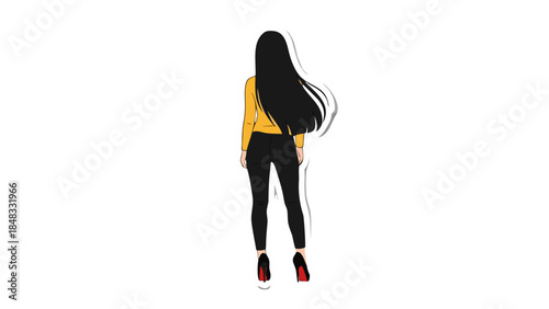Stylized Woman in Yellow Top and Black Pants with High Heels