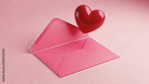 Romantic pink envelope with heart emerging