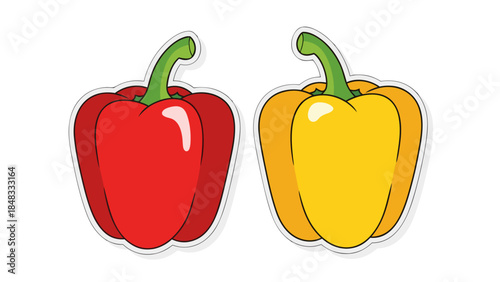 Two Cartoon Bell Peppers: Red and Yellow