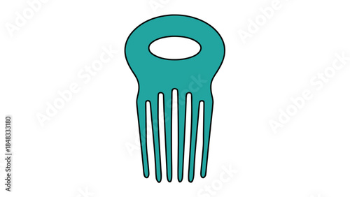 Teal Afro Comb Icon with Handle