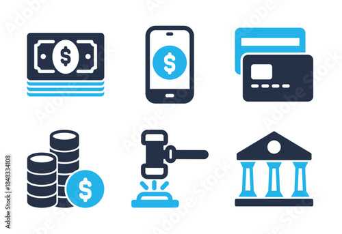 Financial and Legal Services icon set. Solid glyph series icons