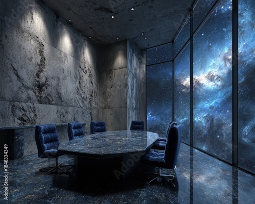 Dark Modern Conference Room With Starry Night View