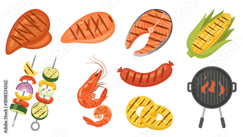 Grilled seafood and vegetables