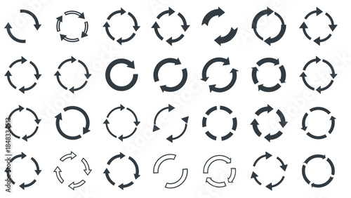 Collection of various black circular arrow icons