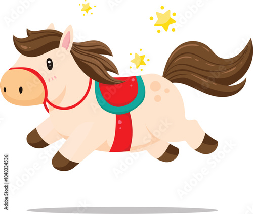 Cute Cartoon Horse Galloping with Stars