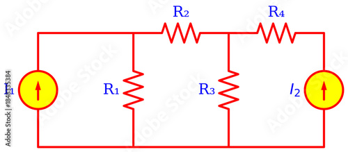Resistive Network Circuit Diagram with Multiple Resistors and Dual Current Sources – Electrical Engineering Schematic for Nodal Analysis, Superposition Theorem and Education