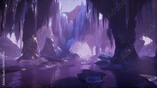 Alien ice forest with purple sun shadow footage