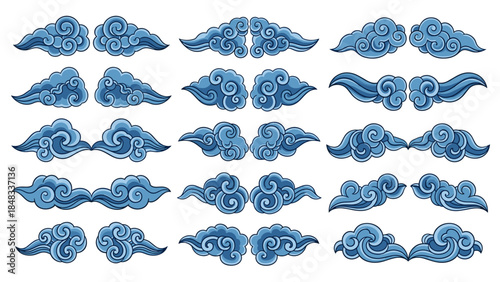 Collection of blue cloud shapes