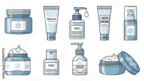 Collection of blue skincare products