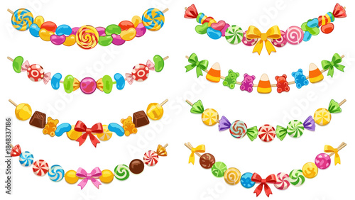 Colorful candy garlands with bows