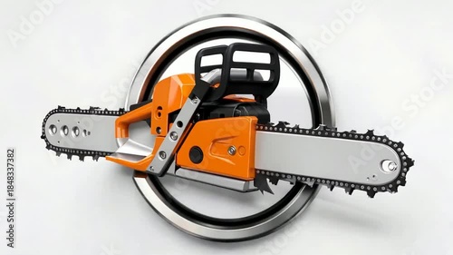 Orange Chainsaw Tool on a Metal Ring.