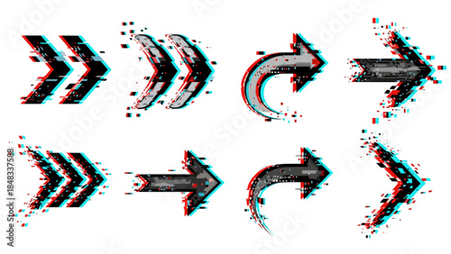 Glitchy distorted arrows set