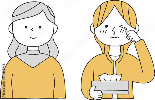 花粉症の症状がある人とない人単色