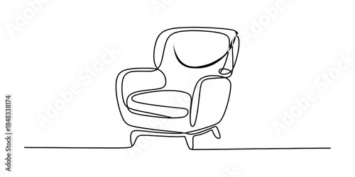 A continuous line art drawing of a stylish retro armchair for home interior design Vector, illustration