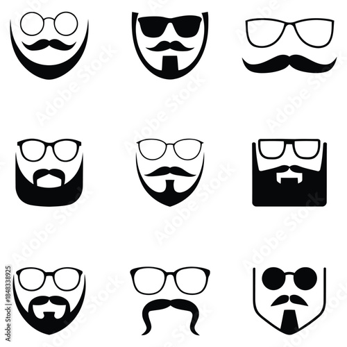 Vintage hipster beards, mustaches, and glasses icon set. set of funny cartoon mustache