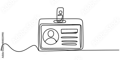 A single continuous line drawing capturing the essence of an identification badge Vector, illustration