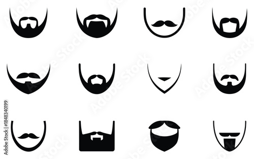 Men's beard and mustache styles icons collection