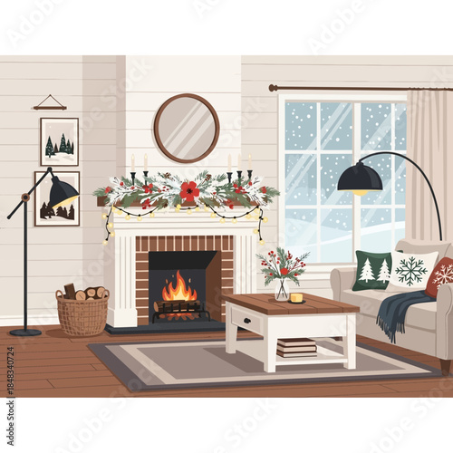 Cozy living room interior with fireplace and modern decor for a warm home ambiance