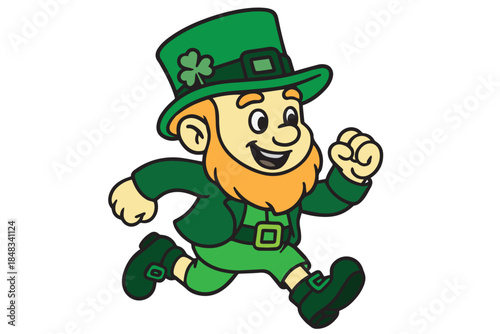 A cute vector illustration shows a bearded old man wearing a green hat, smiling happily while celebrating Saint Patrick’s Day with cheerful vibes, festive spirit, and playful Irish charm.