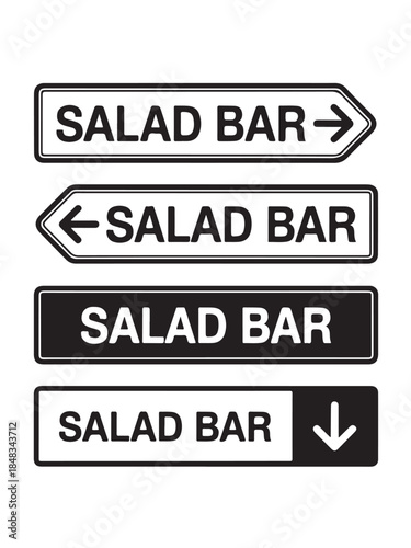 Salad Bar Directional Signs Graphic Monochrome Vector Illustration for Restaurant Navigation.